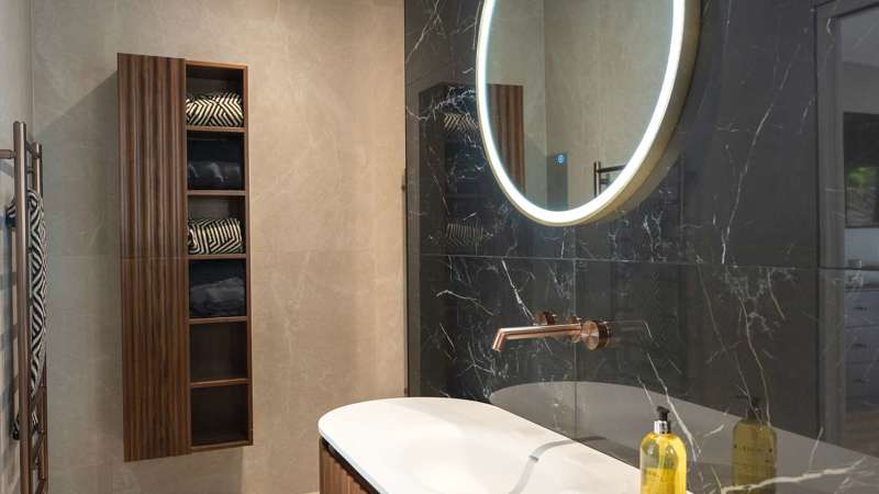 Bathroom finished in large format tiles.
